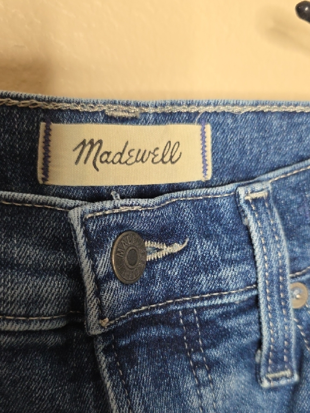 Madewell Blue Denim High-Rise Cali Demi-Boot Flare Raw Hem Jeans Womens 27 Ankle - Picture 3 of 12